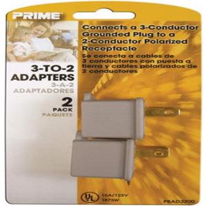 Prime Wire & Cable PBAD3200 3-to-2 Adapter, Gray, 2-Pack