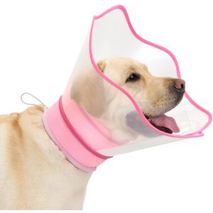 Soft Dog Cone Collar After Surgery,2-in-1 Adjustable Sponge Recovery Collar to Stop Licking Biting Wounds, Pet Elizabethan Dog Cone Alternative with Shield, L