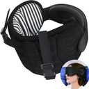 Travel Pillows for Airplanes, Airplane Pillow for Long Flight Car Road Trip, Airplane Head Strap with Sleep Eye Mask, 360 Support Headrest, Stop Bobblehead Travel Neck Pillow, Stripe Black