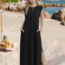 Zeagoo Summer Dresses for Women 2026 Long Maxi Sundresses Loose Split Wrinkle-Free Beach Travel Vacation Clothes (Black, XXL)