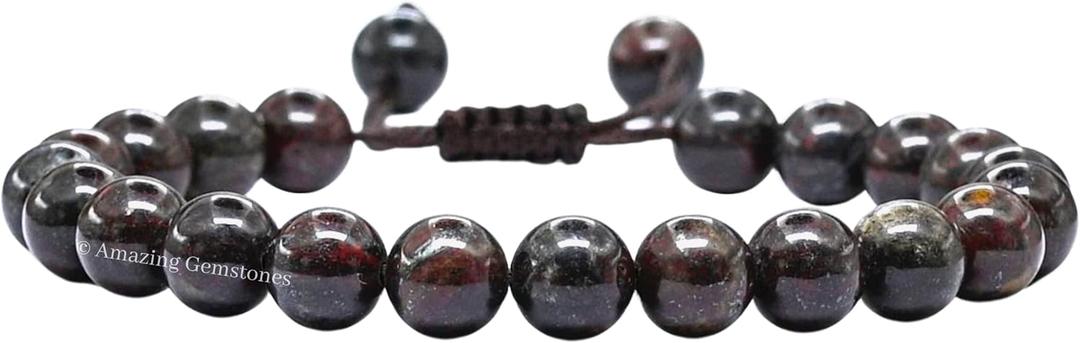 Amazing Gemstone Garnet in Arfvedsonite Bracelet, Gifts for Men & Women - Protection Healing Crystal Bracelet - 8mm Gemstone Beaded Adjustable Bracelet, Pulseras para Hombres Mujer Stocking Stuffers, Color: Garnet in Arfvedsonite