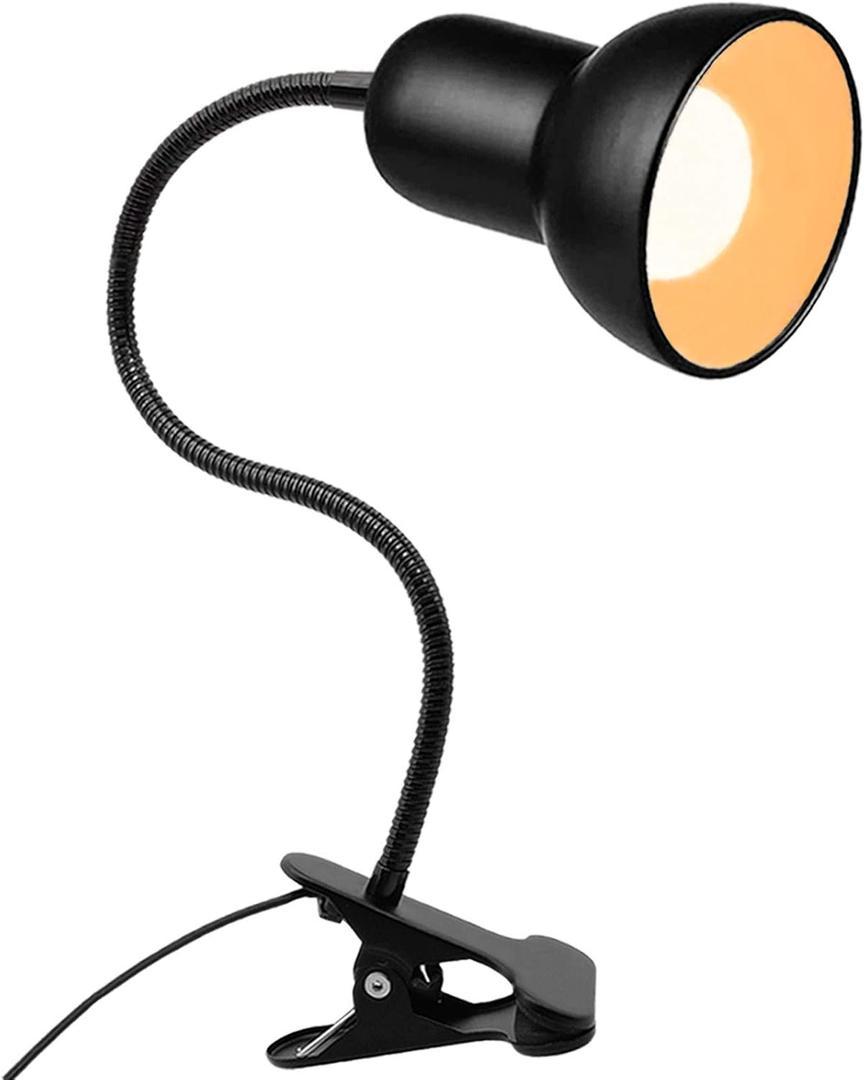 Desk Lamp, 360 Rotation Clip On Reading Light - Gooseneck Lamp with Cable, Portable Clamp Light for Bedroom, Office, Home Lighting, Black (Plug in)