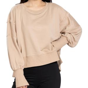 Womens Crewneck Sweatshirts Cropped Long Sleeve Tops Oversize Loose Fit Tee Side Slit Pullover Tshirt , L