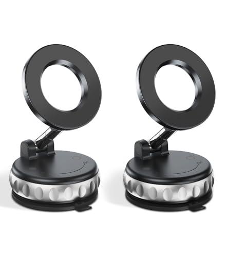 Avischai 2-Pack Vacuum Suction Magnetic Phone Holder for Car Dashboard, Windshield - Hands-Free Strong Grip Mount with 360° Rotation for iPhone & Android Phones