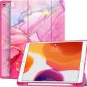 Soke Case for iPad 9th Generation 2021/8th Gen 2020/7th Gen 2019 with Pencil Holder - Premium Shockproof Case with Soft TPU Back Cover & Auto Sleep/Wake for iPad 10.2 Inch, Hot Pink Marble