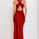 Memoriesea Women's High Cowl Neck Bodycon Sleeveless Wedding Guest Party Maxi Dress (Red, XL)