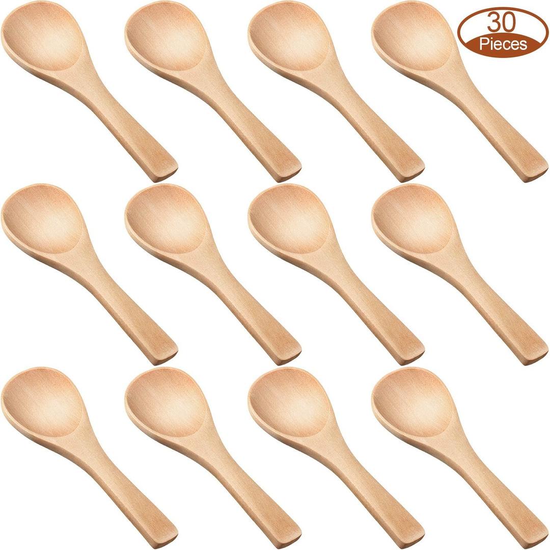 30 Pcs Small Wooden Spoons, 3. 5 Inch Mini Wood Natural Spoons for Jars Tasting Condiments Salt Sugar Coffee Tea Honey Spices, Tiny Wooden Teaspoons for Kitchen Supplies (Natural Color)