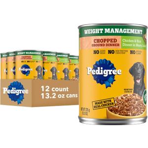 Pedigree Chopped Ground Dinner Weight Management Wet Dog Food, Canned Dog Food Chicken & Rice Dinner in Meaty Juices,13.2 oz. Cans (12 Count, Pack of 1) EXP:07/27/2027
