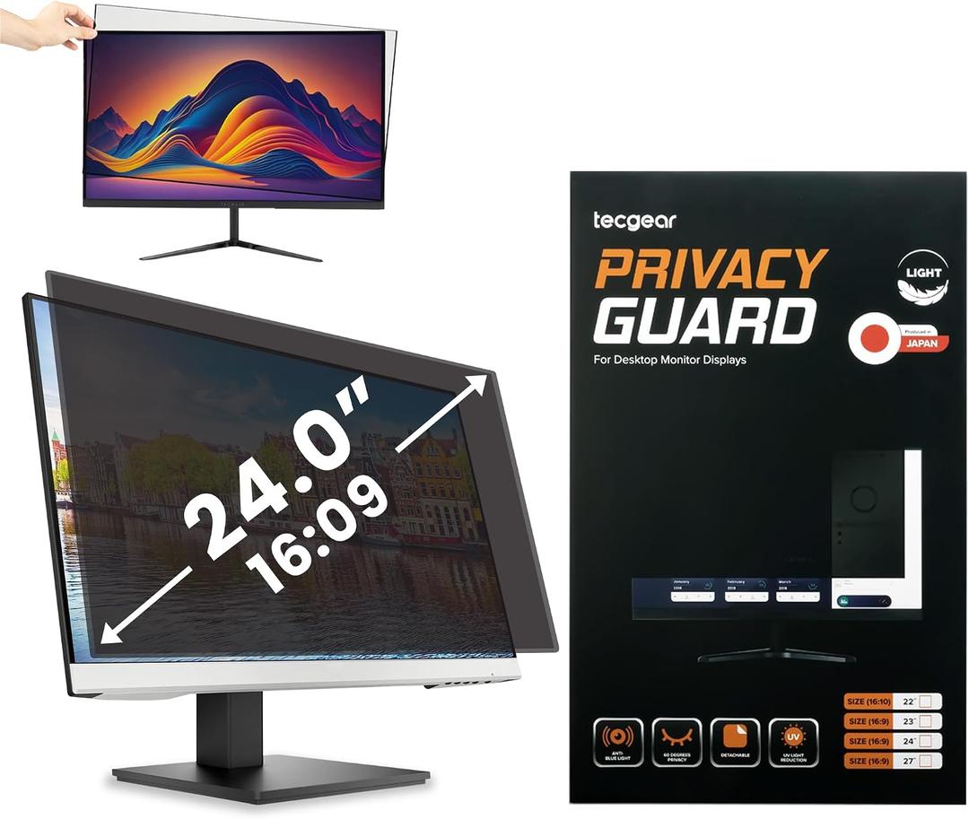 Privacy Screen Filter 24 Inch Anti Spy Monitor Filter | Anti Glare Blue Light Blocking Screen Protector | 60 Degree Viewing Angle Computer Privacy Shield | Reusable Adhesive Frame | Eye Protection