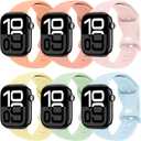 THWALK 6 Pack Bands Compatible with Apple Watch Band 38mm/40mm/41mm/42mm iWatch Silicone Band Ultra 2/Ultra SE Series 10 for Women Men (Cantaloupe/Grapefruit/Chalk Pink/Cream/Pistachio/Seafoam) M/L