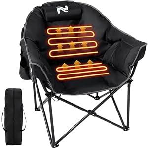 Slsy Heated Camping Chair with Headrest Pad, Oversized Heated Chair Outdoor Sports, Heated Camp Chair Seat Supports 500 lbs, Heating Folding Chair for Camping, Patio, Picnic