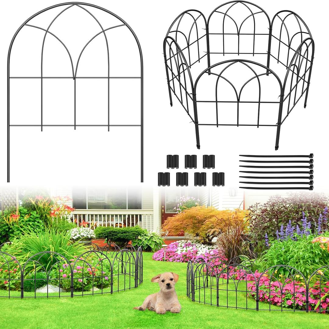 Youpehom Small 12.55"*16.53" Decorative Garden Fencing Border, No Dig Fences Barrier, Black Metal Fence, Garden Edging Fence Panel, Dog Fence Outdoor for Yard, Flower Bed (6 pcs)