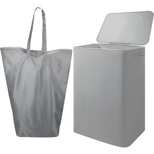 Foldable Laundry Hamper with Lid & Laundry Bag with Drawstring,Portable Laundry Basket with Easy Carry Handles,Clothes Hamper Space Saving Organizer for Bathroom,Bedroom,College Dorm,RV,Grey