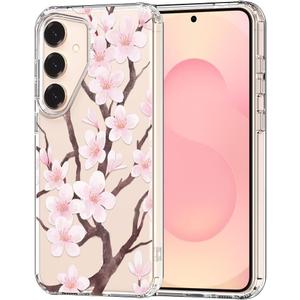 MOSNOVO Case for Samsung Galaxy S25 / Galaxy S24, [Buffertech 6.6ft Military-Grade Drop Protection] [Anti Peel Off Tech] Clear TPU Bumper Phone Case Cover Design - Cherry Blossom Floral
