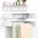 BAKON Wall Mounted Drying Rack with 4 Hooks and Shelf, Foldable Clothes Drying Rack for Laundry Room, Collapsible Laundry Rack Wall Mount, for Indoor Outdoor Hanging Clothes, 23.6 Inch