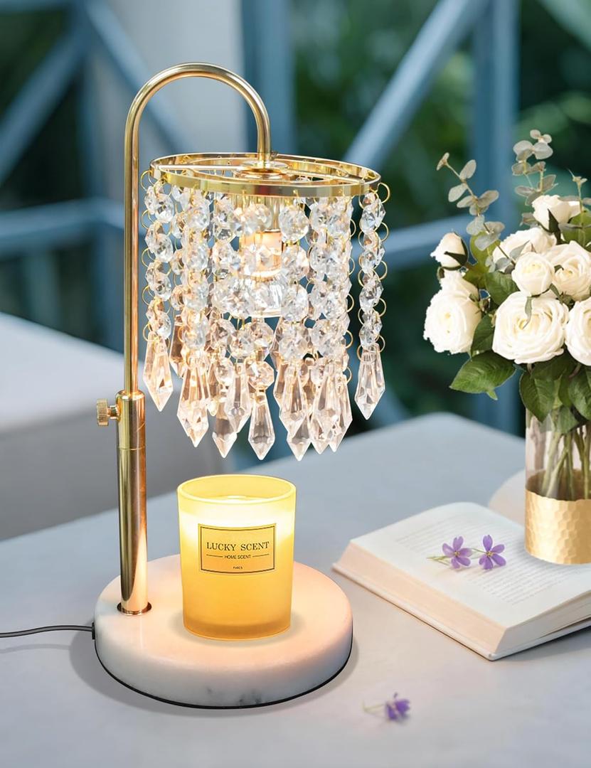 Candle Warmer Lamp with Timer Dimmable, Birthday Gifts for Women, Wax Melt Warmer for House Warming Gifts New Home Decor, Adjustable Height Crystal Candle Lamp for Jar Candles with 3 Bulbs, Gold
