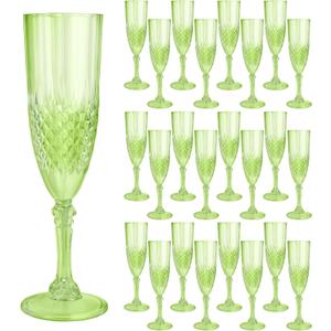 24 Pcs Green Plastic Champagne FlutesGreen Champagne Glasses Bulk, Made of Durable Plastic Material Can be Used for Weddings, Everyday Fun Parties and More