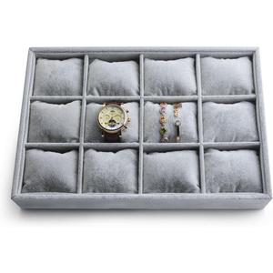 Oirlv Premium Velvet 12 Grid Jewelry Organizer Tray with Removable Pillow Watch Organizer Jewelry Tray Bracelet Bangle Watch Display Holder