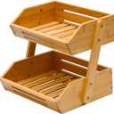 Fruit Basket, 2 Tier Bamboo Fruit Basket for Kitchen, 11" Tall Fruit Stand Storage Holder, Heavy Duty/Large Capacity for Vegetables, Fruit, and Snack, 15 mm Thickness (Self-assembly) (Natural)