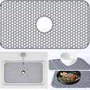 Sink Protectors Mat - 25.79"x13.98" Kitchen Sink Pad for Bottom of Basin for Protection of Stainless Steel and Tableware, Farmhouse Rubber Basin Mat Protector with Center Drain - Light Gray