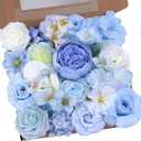 Artificial Flowers Combo, Faux Silk Dahlia Roses Bulk, Fake Bouquet with Stems Box Set for Wedding Arrangements Bridal Floral Baby (Light Blue, The Modern Classic)