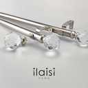 Luxury Silver Decorative Single Curtain Rod Set with Crystal-clear Faceted Finials, 36-72 in, Standard Single Drapery Rod for 1 Pack, 1-1/8 in diameter, Adjustable Length