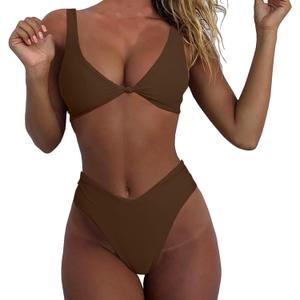Firzero High Waisted Bikini Sets for Women Front Tie Knot Tie Two Piece Bathing Suits Tummy Control Swimsuit 2024 Beachwear, Size S