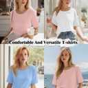 Huukeay 3 Pcs Womens Half Sleeve Top Elbow Length T Shirt Women Round Neck Basic T Shirt Summer Casual Blouses(Large,Coral Pink, Sky Blue, White)