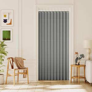 H.VERSAILTEX 100% Blackout Linen Curtains Accordion Door Curtain for Doorway Privacy Folding Closet Door Curtain Room Divider Sliding Door Shade with Hooks, 1 Panel, W55" x L78", Heather Gray