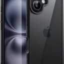 JETech Case for iPhone 16 6.1-Inch, Shockproof Phone Bumper Cover, Solid Color Matte TPU Frame, Anti-Scratch Clear Back (Black)