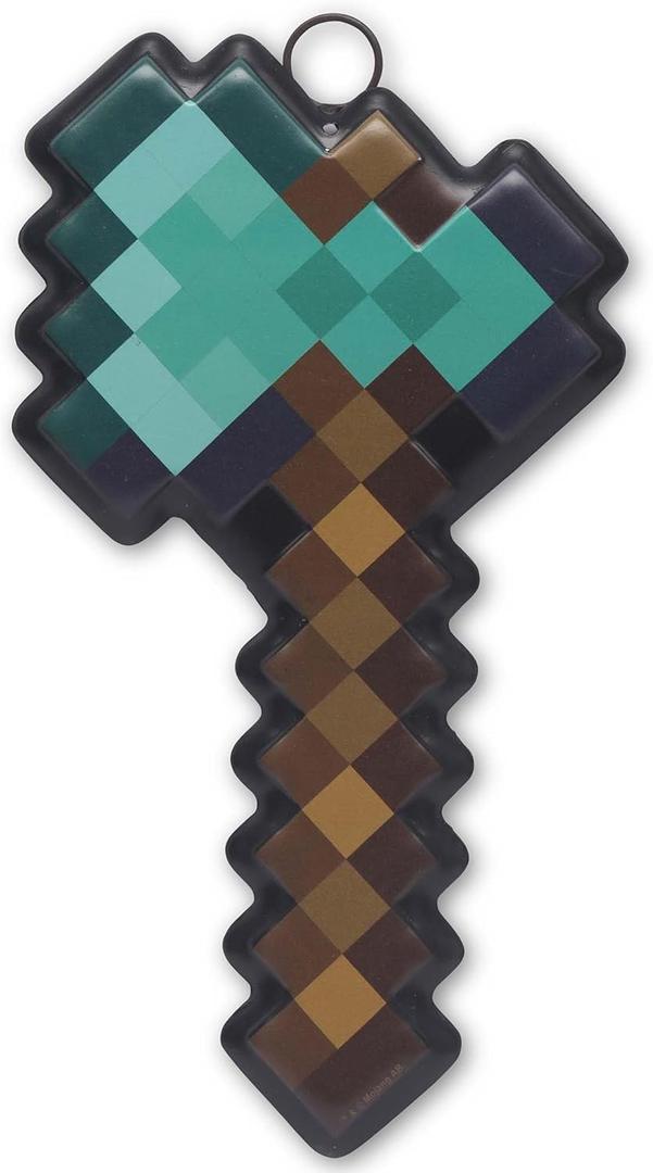 Open Road Brands Minecraft Pixelated Axe Metal Sign - Fun Minecraft Wall Decor for Game Room or Kids' Bedroom (Aqua/Brown)
