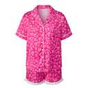 GUEMONG Women 2 Pieces Floral Bow Valentine's Day Pajama Sets Button-Down Short Sleeve Ruffle Cute Sleepwear (US, Alpha, XX-Large, Regular, Regular, Red-3) (XXL)
