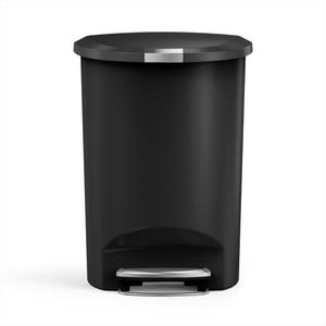 Simplehuman 50 Liter / 13 Gallon Semi-Round Kitchen Step Trash Can with Secure Slide Lock, Black Plastic
