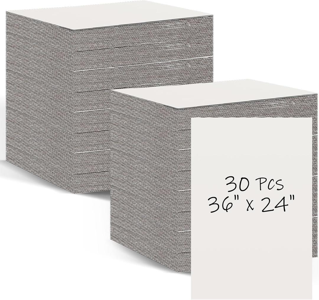 Qilery 30 Pcs White Cardboard Sheets 24" x 36" Bulk Large Corrugated Sheets 3mm Poster Board, Corrugated Cardboard for Protecting Packaging Mailing Shipping Picture Photo Backing Products Craft Card