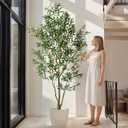 Large Faux Olive Tree Tall Artificial Trees with Pot Indoor Outdoor Realistic Floor Fake Plastic plantas for Modern Home Living Room Office Corner Farmhouse Fake Olives Plants Decor Housewarming Gift (7ft)