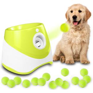 Automatic Dog Ball Launcher, Dog Ball Thrower Machine with 10-30Ft 3 Launching Distance, Interactive Toys for Small Dogs Indoor & Outdoor with 15 Mini Tennis Balls-2 Inch Light Green