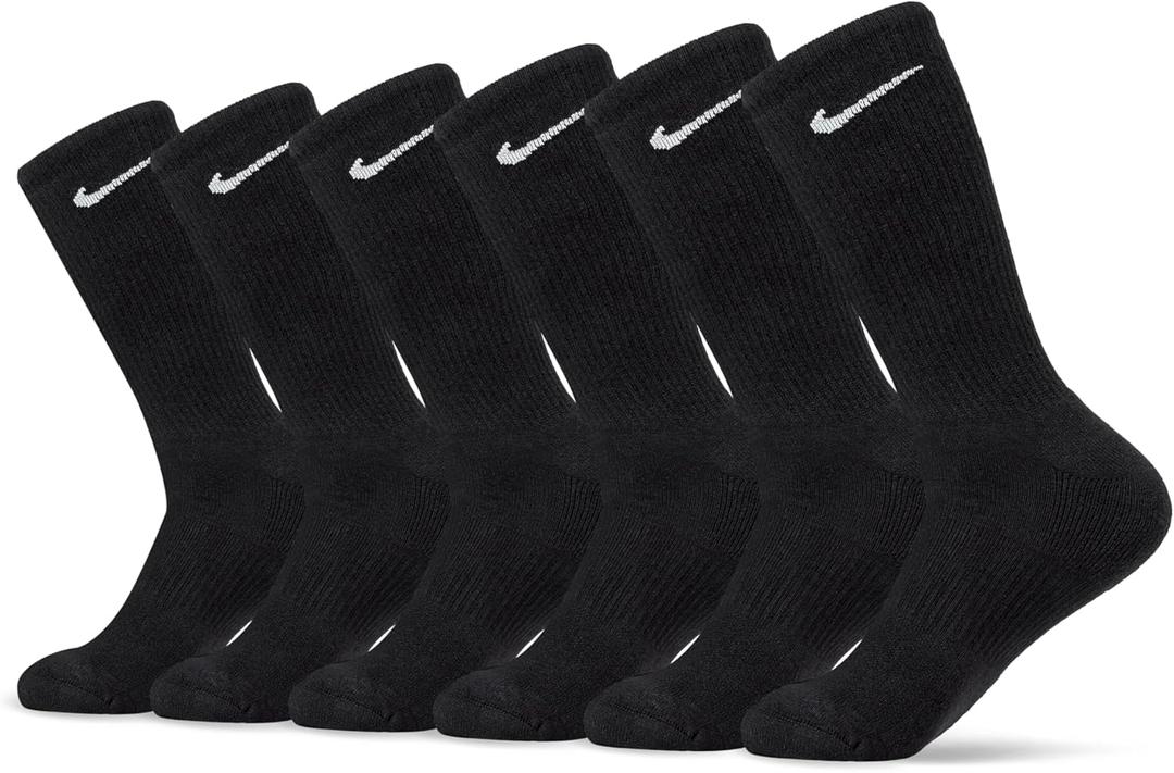 Nike Unisex Adult Everyday Cushioned Training Crew Socks (6 Pairs) (Black/White)