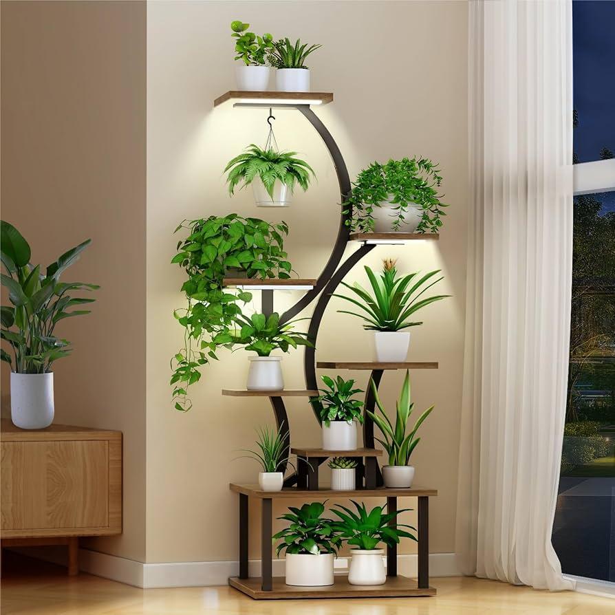 Plant Stand Indoor with Grow Lights, 8 Tiered Indoor Plant Shelf, 62" Plant StandWith Grow Light,Tall Plant Stand for Indoor Plants Multiple,Metal Plant Flower Holder Stand, Plant Rack for Home