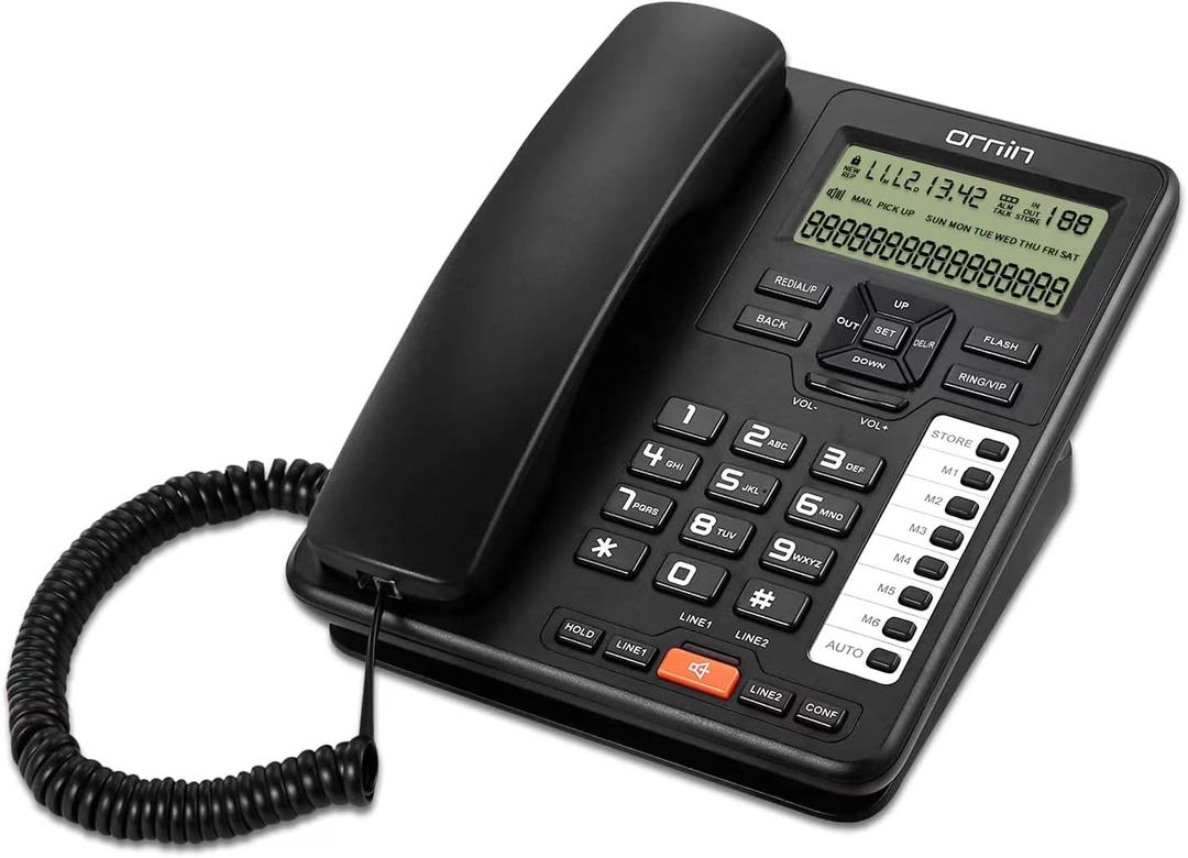 Ornin 2-Line Corded Telephone Systems for Small Business and House, Desk Phone Only (Black)
