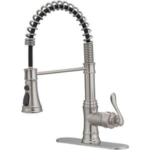BWE Kitchen Sink Faucet with Deck Plate Single Handle Lever with Pull Down Sprayer Spring 3 Function Kitchen Faucet High Arc Farmhouse Commercial Bar Kitchen Faucets Brushed Nickel