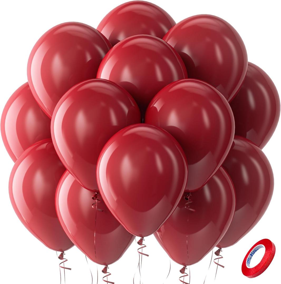 Bezente Burgundy Balloons Latex Party Balloons - 100 Pack 12 inch Round Helium Dark Ruby Retro Wine Chestnut Red Maroon Balloons for Valentines Day Birthday Casino Themed Cherry Party Decorations (07-red-g42)