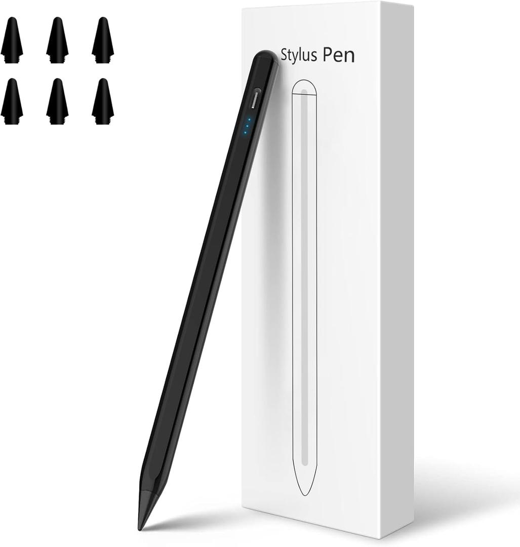 Stylus Pen for iPad, Quick Charge Active Pencil - Compatible with iPad Pro, iPad Air, iPad mini (7 Nibs) (Black)