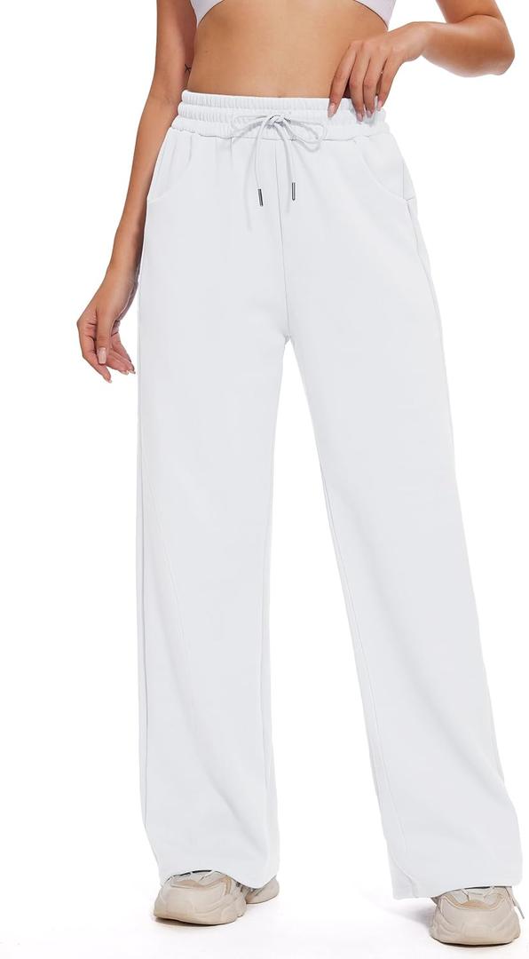 M MOTEEPI Women Sweatpants Wide Leg 30" Lounge Sweat Pants Casual Baggy Trousers with Elastic Waist Straight Leg (White)