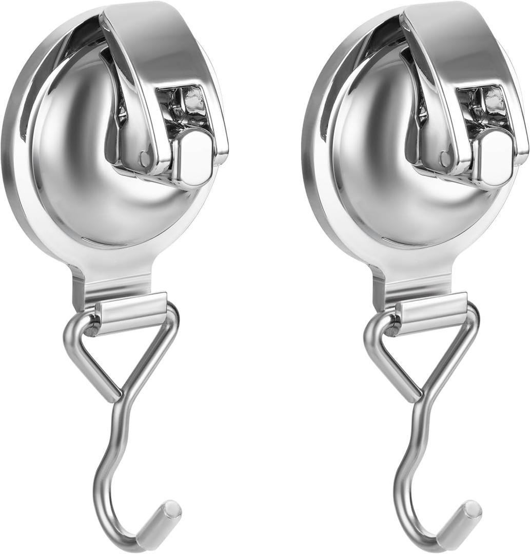 Heavy Duty Vacuum Wreath Cup Adhesive HookHanging 13 lbs Robe Towel Hooks, Super Suction for KitchenBathroom and Restroom (Round Silver, 2Pack)