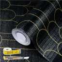 Shelf Liners for Kitchen Cabinets Drawer Liner 12in x 20FT Non Adhesive Black Gold Line Thickened Refrigerator Shelf Liner Paper Strong Easy to Clean for Tool Box with Knife and Tape Measure