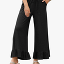 EVALESS Womens Wide Leg Pants Drawstring Elastic High Waisted Ruffle Hem Palazzo Pants with Pockets Size L
