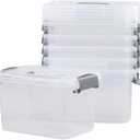 6-Pack Home Storage Bins, Plastic Container, Latching Box with Handle (Grey handle)