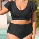 Daci Women Plus Size High Waisted Bikini Set - Two Piece Swimsuits Tummy Control Bathing Suit Ruched Bottom 2025 (Black, XL)