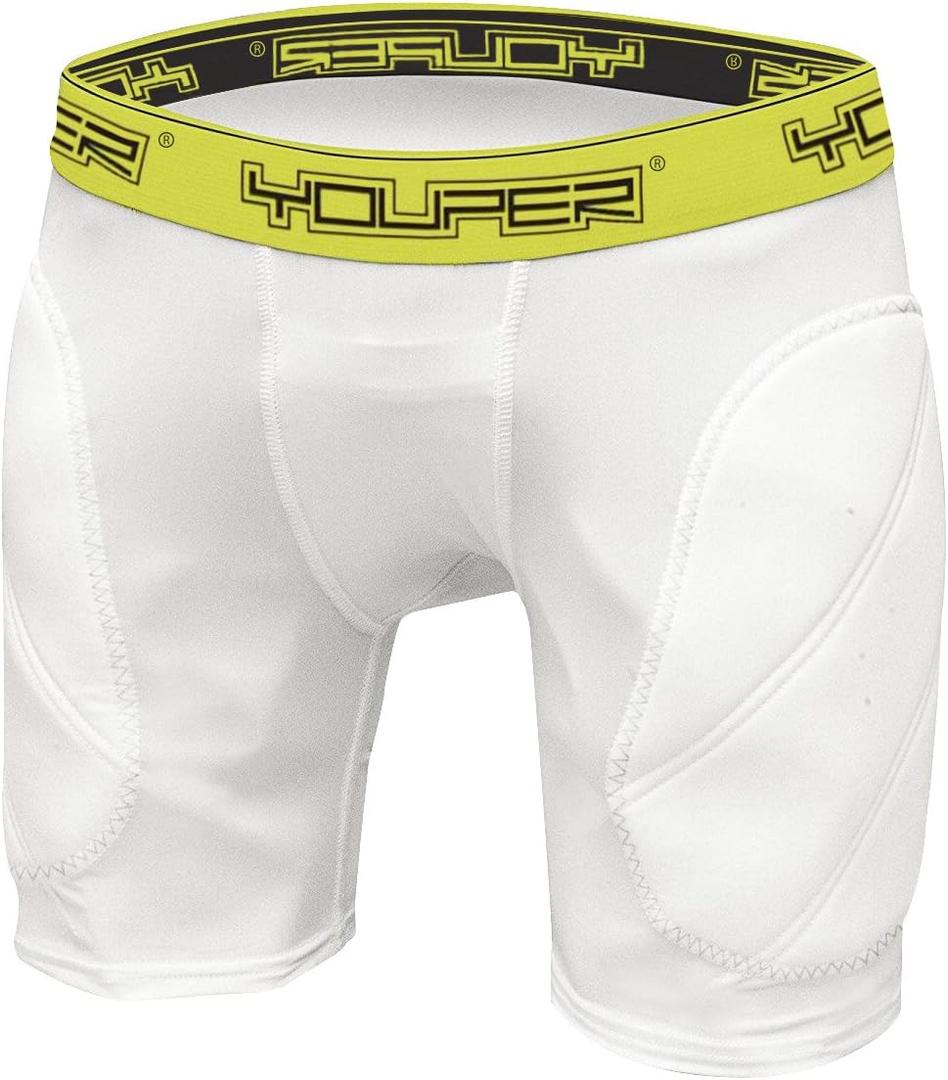 Youper Boys Youth Padded Sliding Shorts with Cup Pocket for Baseball, Football, Lacrosse (Small, White Yellow)