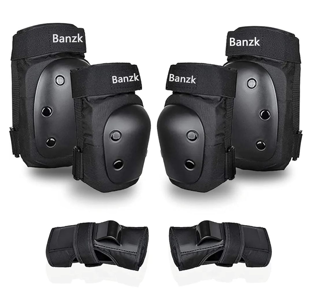 Adult/Child Knee Pads Elbow Pads Wrist Guards 3 in 1 Protective Gear Set for Skateboarding Inline Roller Biking Roller Skating Cycling Outdoor Sports Black XL